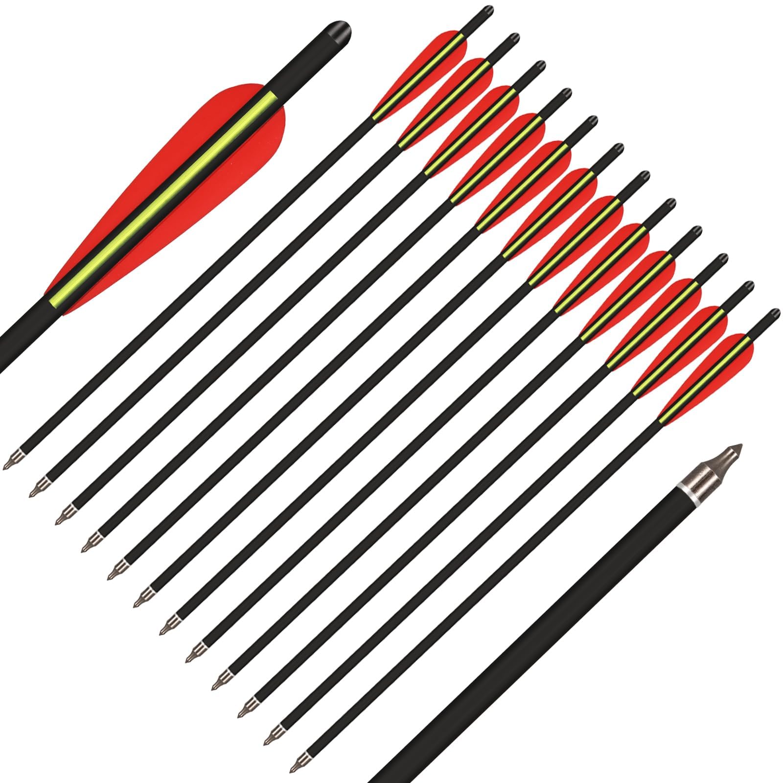 24 Stück Carbon Armbrustbolzen 18/20/22 Zoll Armbrustpfeile mit Moon Nocks und abnehmbaren Spitzen für die Jagd und Outdoor Praxis