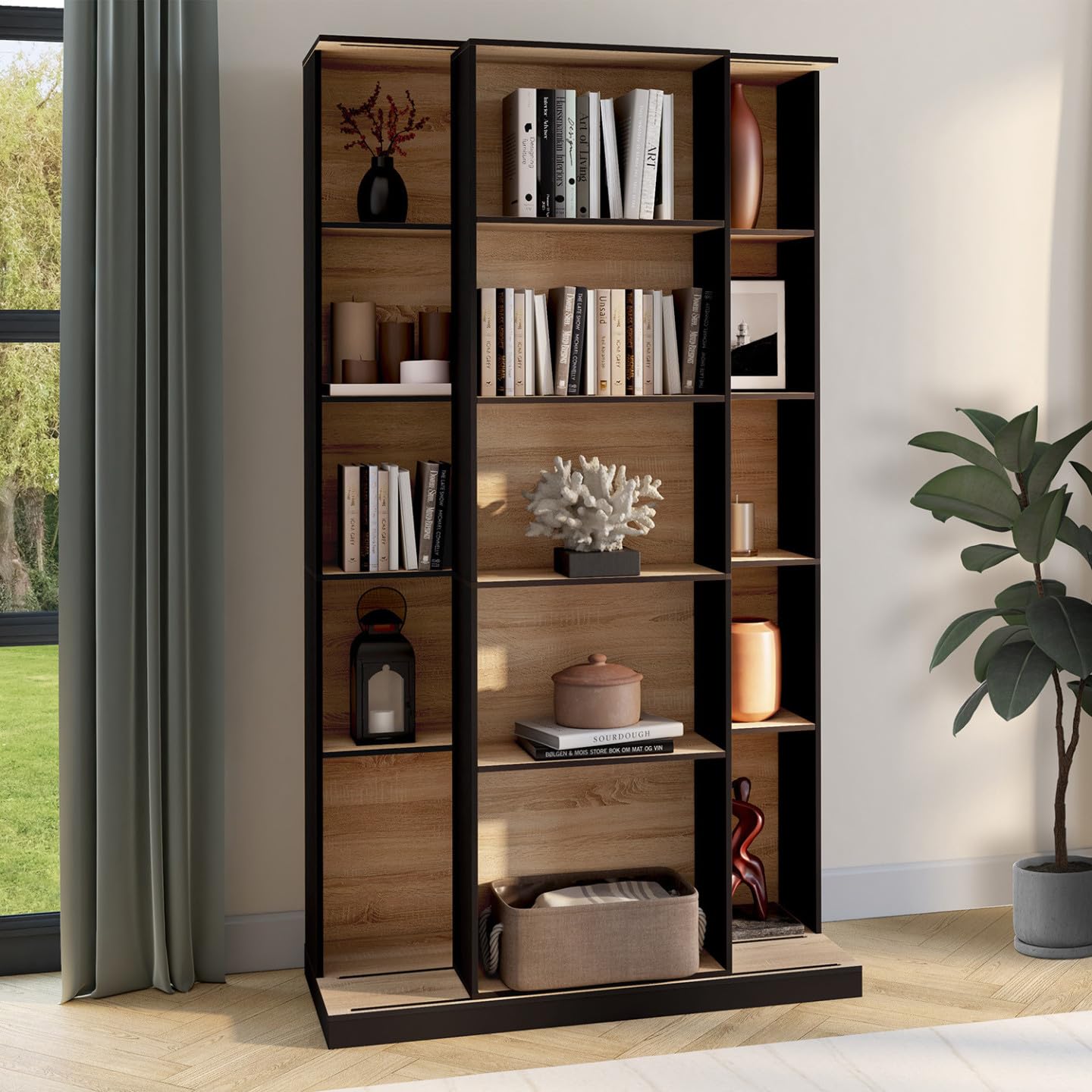 IDMarket - Bibliothèque coulissante Alphonse 5 Niveaux 15 niches Bois Noir