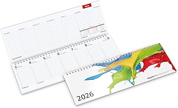 GEIGER-OFFICE Tisch-Querkalender 2026 TEMPO | Terminplaner 1 Woche auf 2 Seiten | 30,5 x 10,5 cm | 128 Seiten + Karton-Einband | Made in Germany