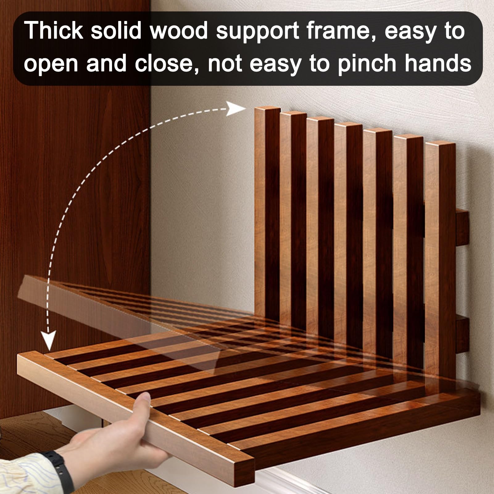 Silla Plegable de Pared Asiento de Ducha Plegable montado en la Pared, con Respaldo, Que Ahorra Espacio, para Sala de Sauna(Original Color)