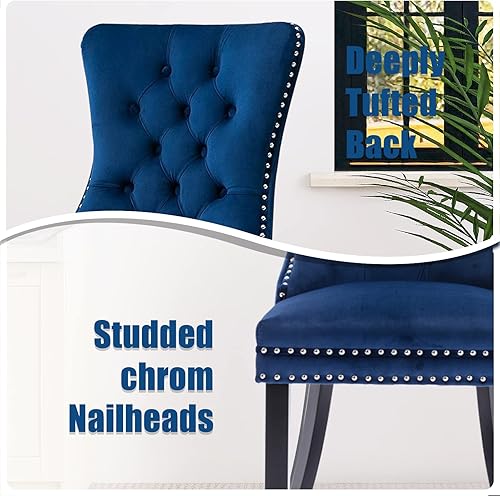 Miniatura 5 de SoarFlash Juego de 2 sillas de comedor de terciopelo, sillas laterales con respaldo alto, moderna silla auxiliar tapizada de alta gama con anillo