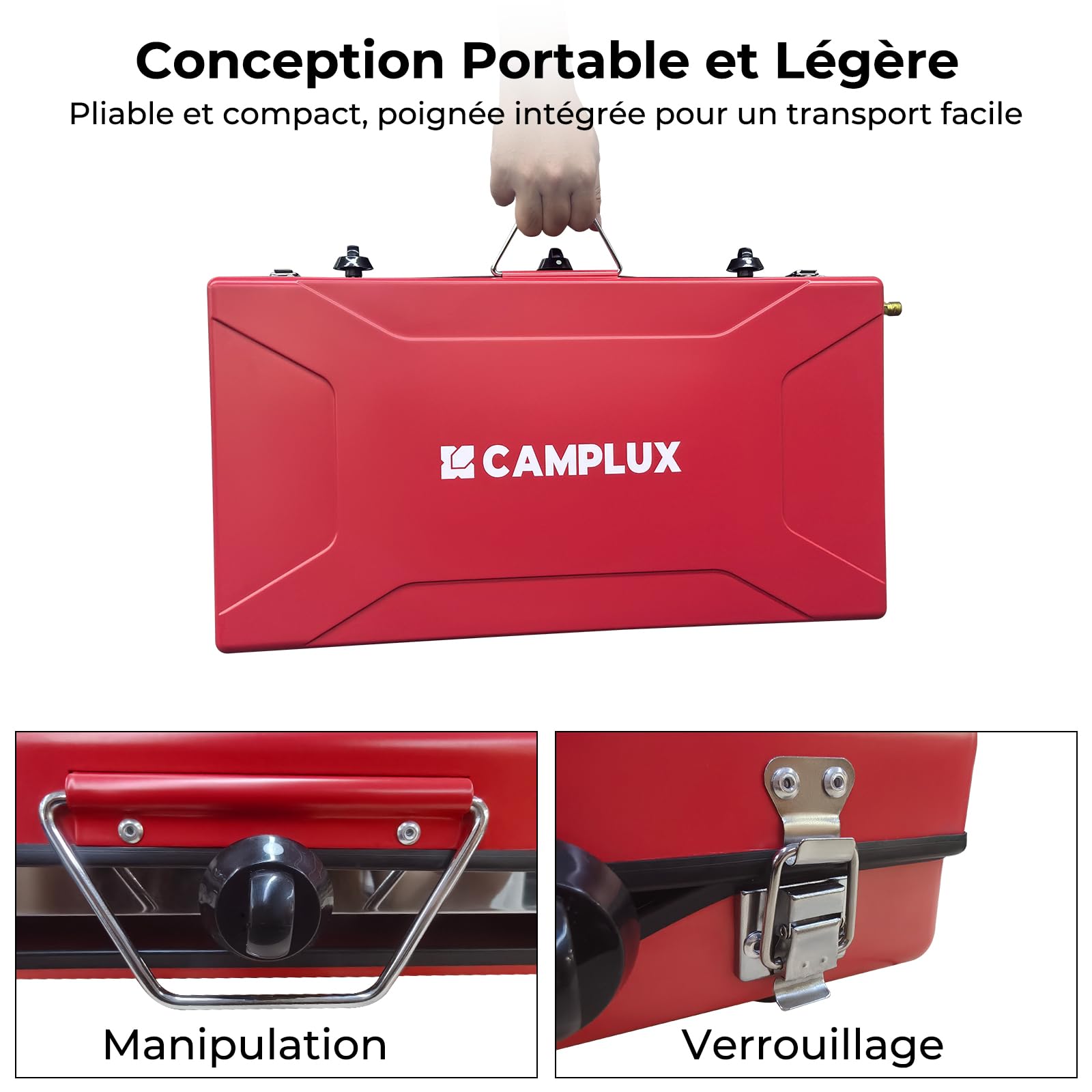 Camplux JK-5330-DE 3 Brûleurs Réchauds de Camping, Portable Cuisinière à Gaz, 4,5kW, Gaz Butane/Propane, 50mbar, Bleu