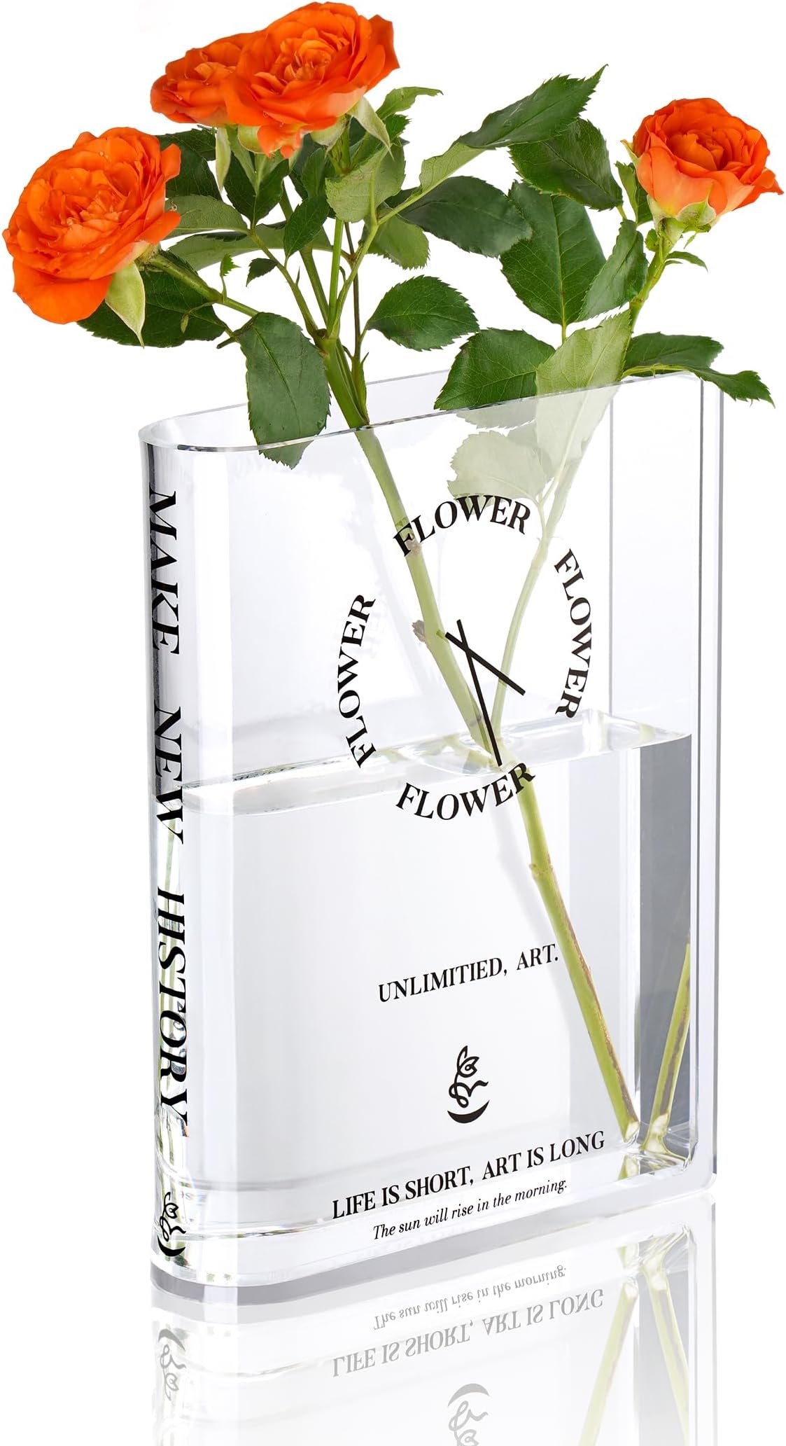 NiHomeAcrylic Book Vase, Book Vase for Flowers, Chic Clock & Central Park Coordinates, Book Shaped Vase Flower Vases Decorative Aesthetic Room Decor - Clear