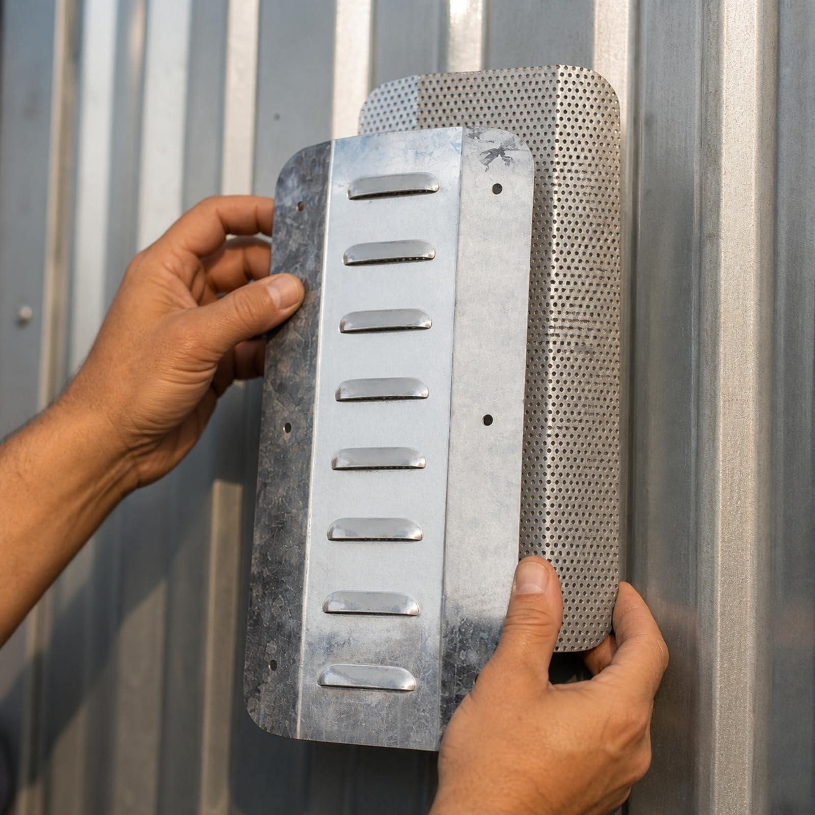 4 Stück Lüftungsabdeckung mit Gitter | Inklusive passendem Befestigungsmaterial, Containerlüfter, verzinkt, Abluftgitter, für Containerumbau