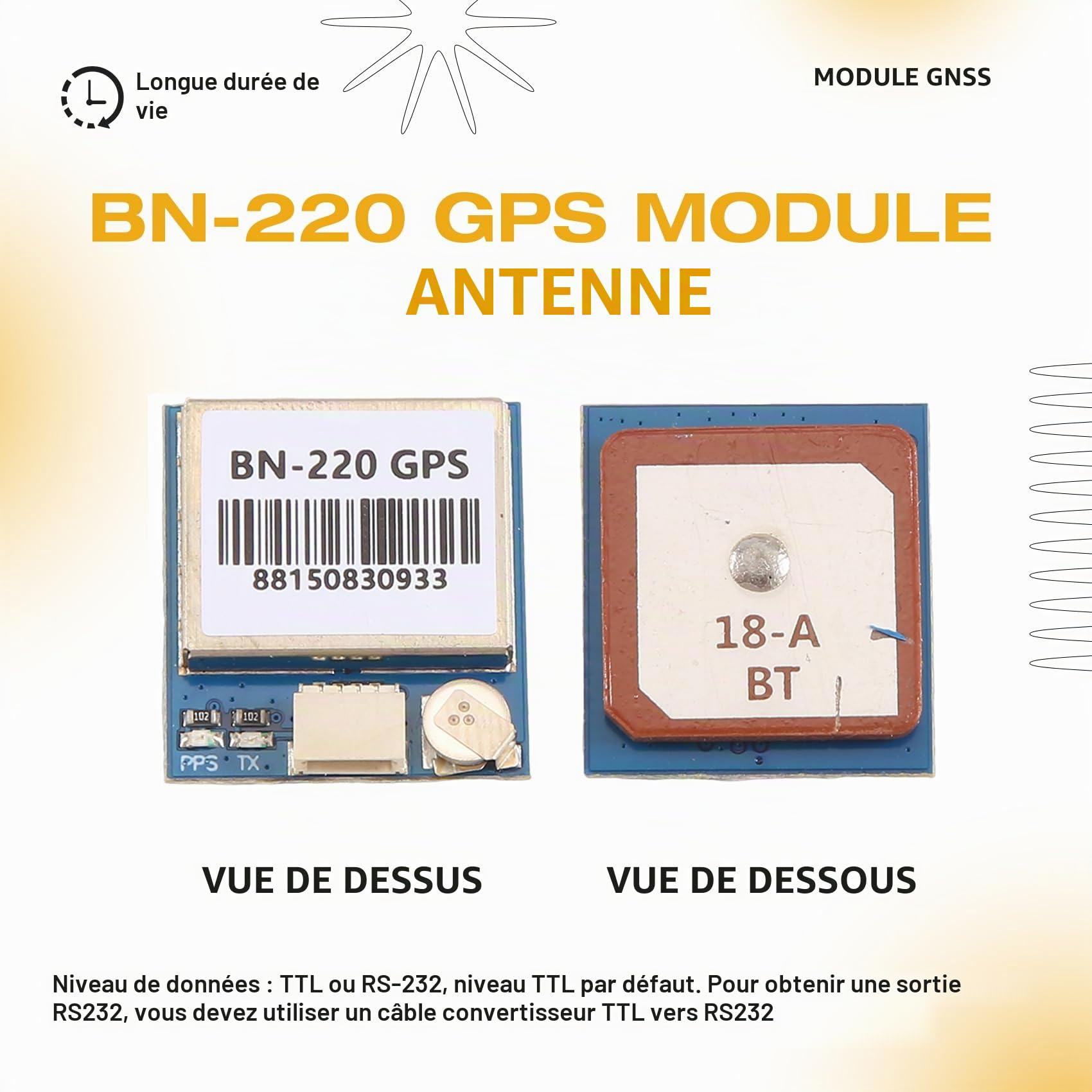 Module GPS BN-220 avec Flash HMC5883 Boussole Glonass Beidou + Antenne Active Module GPS Antenne, Flash Intégré