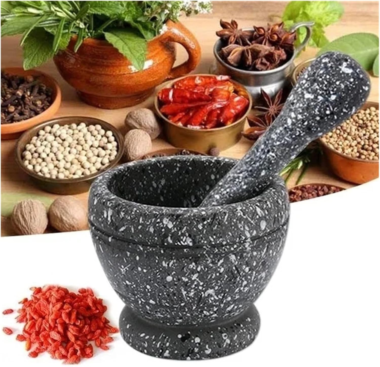 Resin Setmortar and Pestle Garlic Herb Spice Mixing Grinding Crusher Bowl Restaurant Kitchen Tools(Size1)