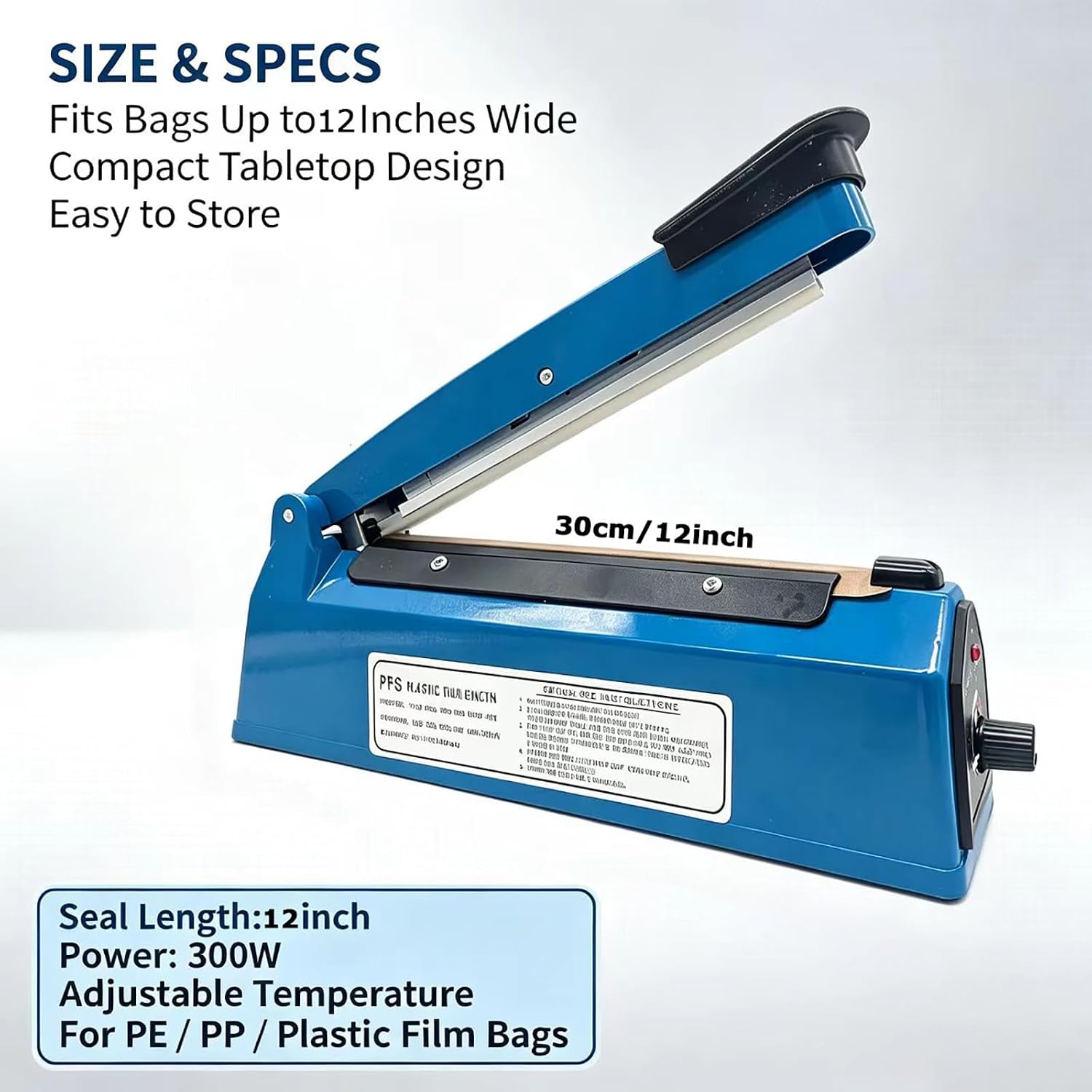12 inch Impulse Heat Sealer Manual Bag Sealer Heat Sealing Machine for Plastic Bags PE PP Bags Shrink Wrap Bags Sealer image 3