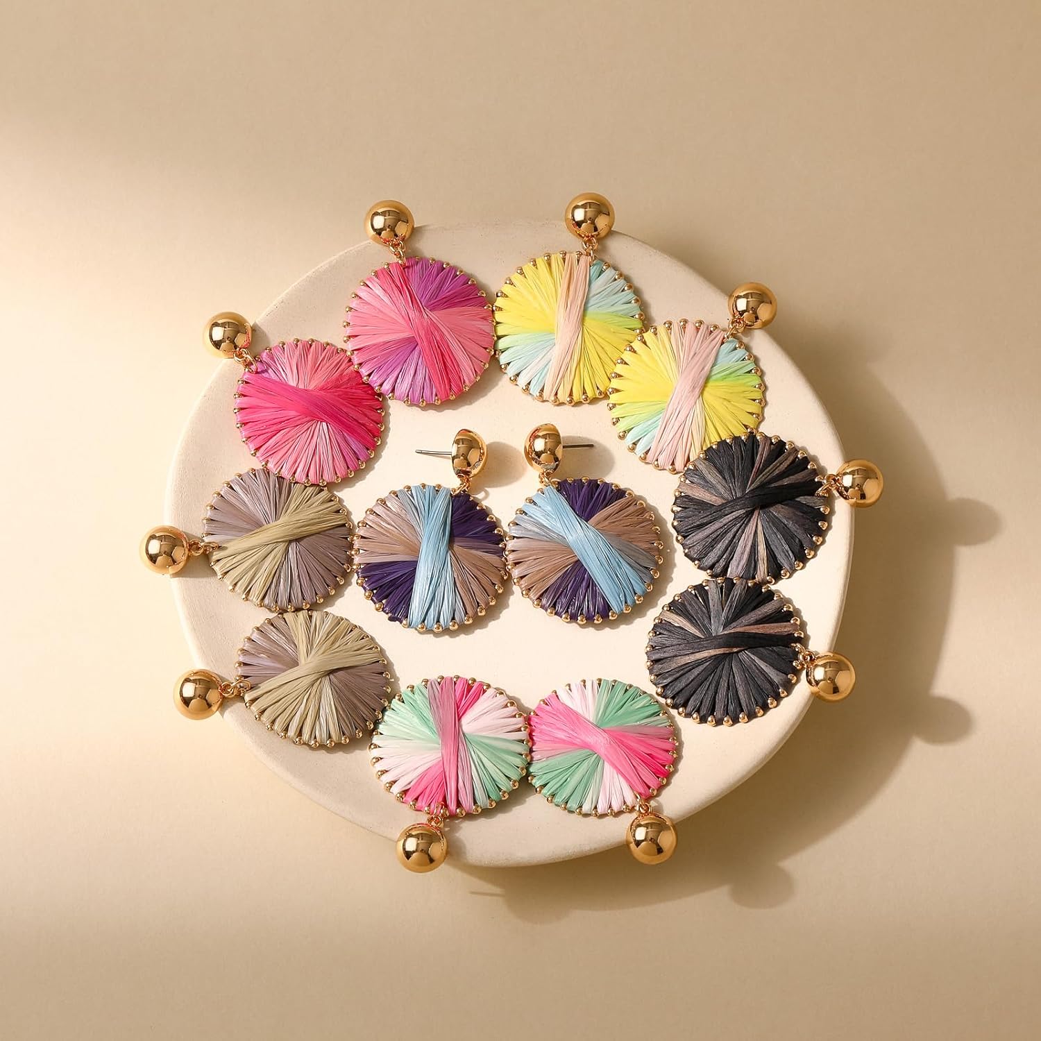 Viva Joya Boho Raffia-Style Dangle Earrings, Lightweight Handmade Woven Statement Jewelry for Women, Offered in Solid Shades, Color-Mix Designs, and Unique Vintage-Washed Styles - Image 3