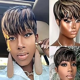Yviann Pixie Cut Wig Human Hair Short Pixie Wigs for Black Women Human Hair Glueless Full Machine Made Wig Glueless Wear and Go Natural Color F1B30