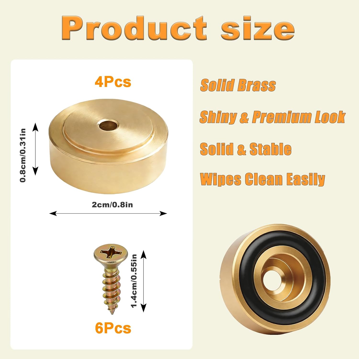 Solid Brass Cutting Board Feet, 4 Pcs with Non-Slip Pads & Screws – for Secure Grip and Surface Protection on Butcher Block, Kitchen Island, Table, Cabinet (0.8X0.31 in)