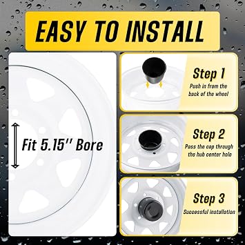 4Pcs 5.15 Stainless Trailer Wheel Center Caps, 4.89 H Matte Black | corrosion & rust resistant, saltwater & road salt proof, fits 5.15 bore wheels, push-through install, for truck/SUV/RV