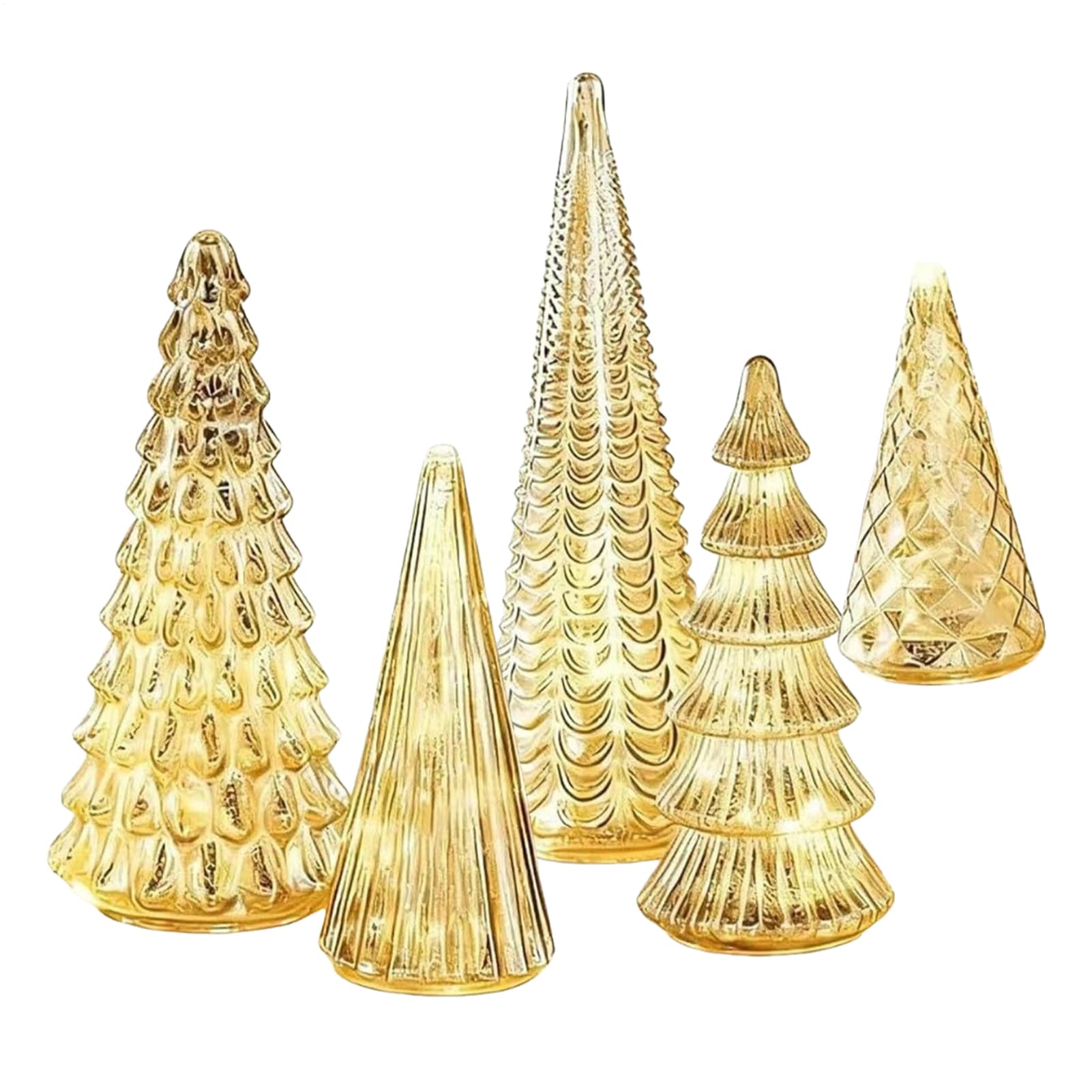 Tabletop Christmas Tree Gold Lighted Centerpiece Figurine, Set of 5 Illuminated Acrylic Christmas Trees, Sparkling Decor for Fireplace Bedroom Living Room Office Dorm Garden Yard