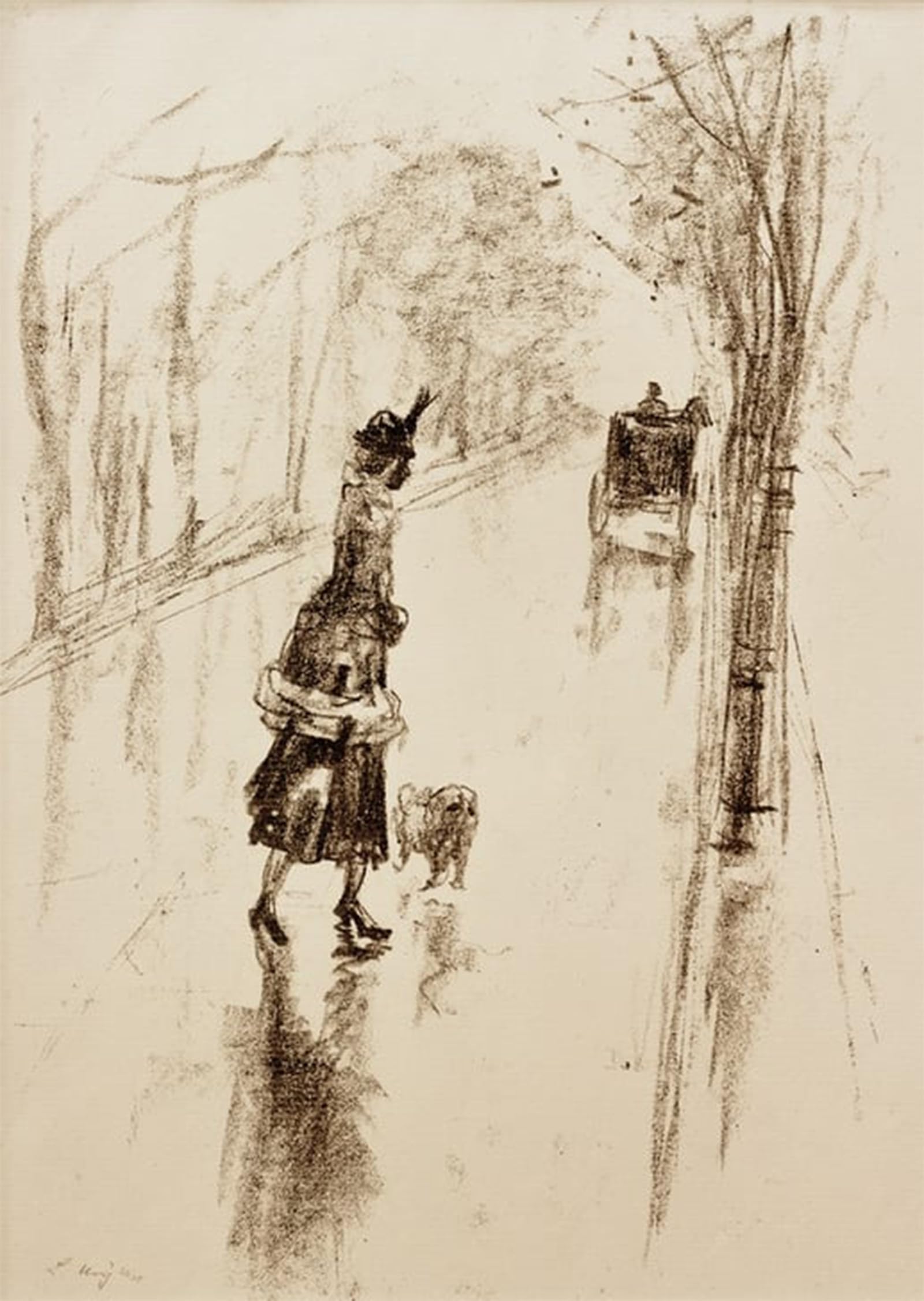 POSTERIIk Vintage Classic Picture Landscape Artwork Girl with Dog by Lesser Ury Portrait Canvas Painting for Office Home Decor 60x90cm