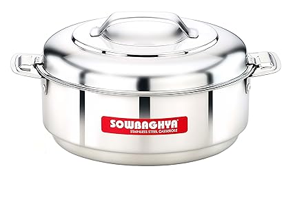 SOWBAGHYA Stainless Steel Casserole - 3500 ml, Silver Stainless Steel Casserole | Hot Pot for Meal chapati Curry roti