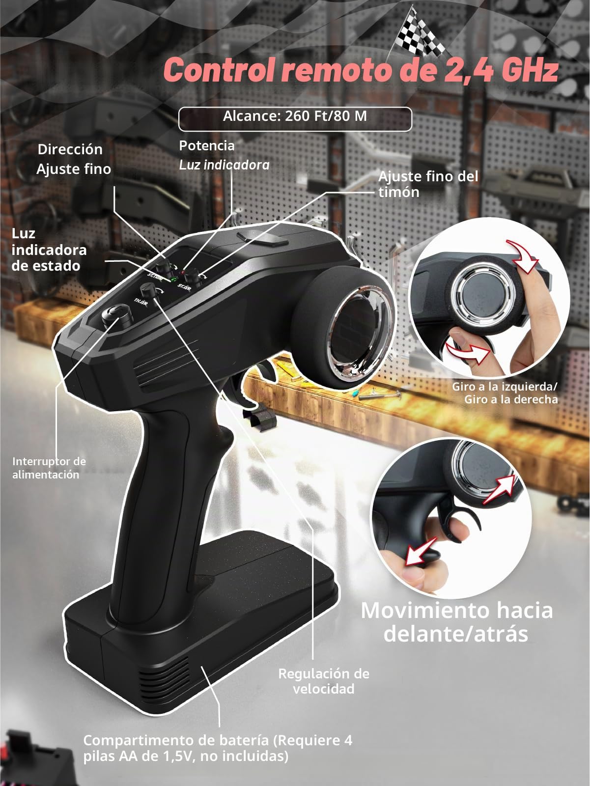 Kiztoys Coche Teledirigido - 2,4 GHz Coche RC Vehículo Todoterreno de Alta Velocidad 40 km/h Avec Lumières 1:18, 4WD Radiocontrol Buggy Crawler Controlados Juguete Regalo para Niños Adulto