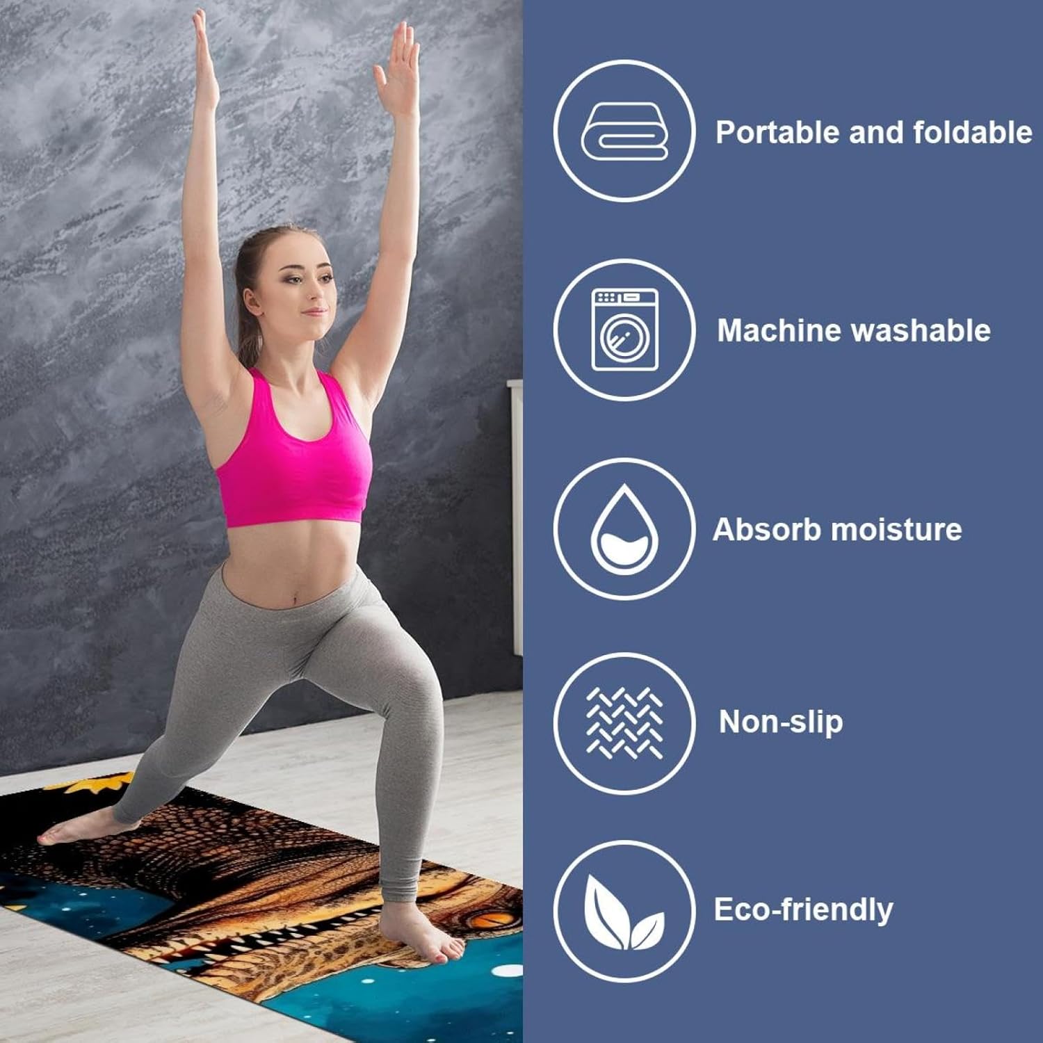 Yoga Towel, Crocodile Star Sunflower Non Slip Sweat Absorbent Hot Yoga Mat Towel for Hot Yoga, Pilates and Fitness - 72.8" x 26.8"