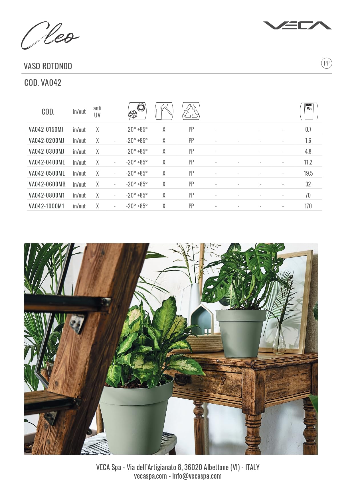 VECA VASO ROTONDO CLEO 80CM 60% RICICLABILE AVANA