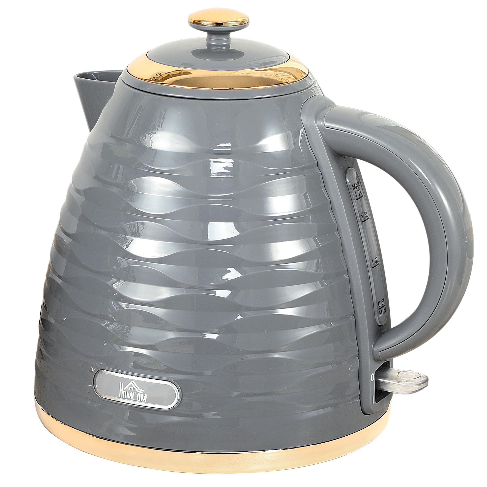Homcom Electric Kettle, Fast Boil, 1.7L, 3Kw, Swivel, Ripple Grey
