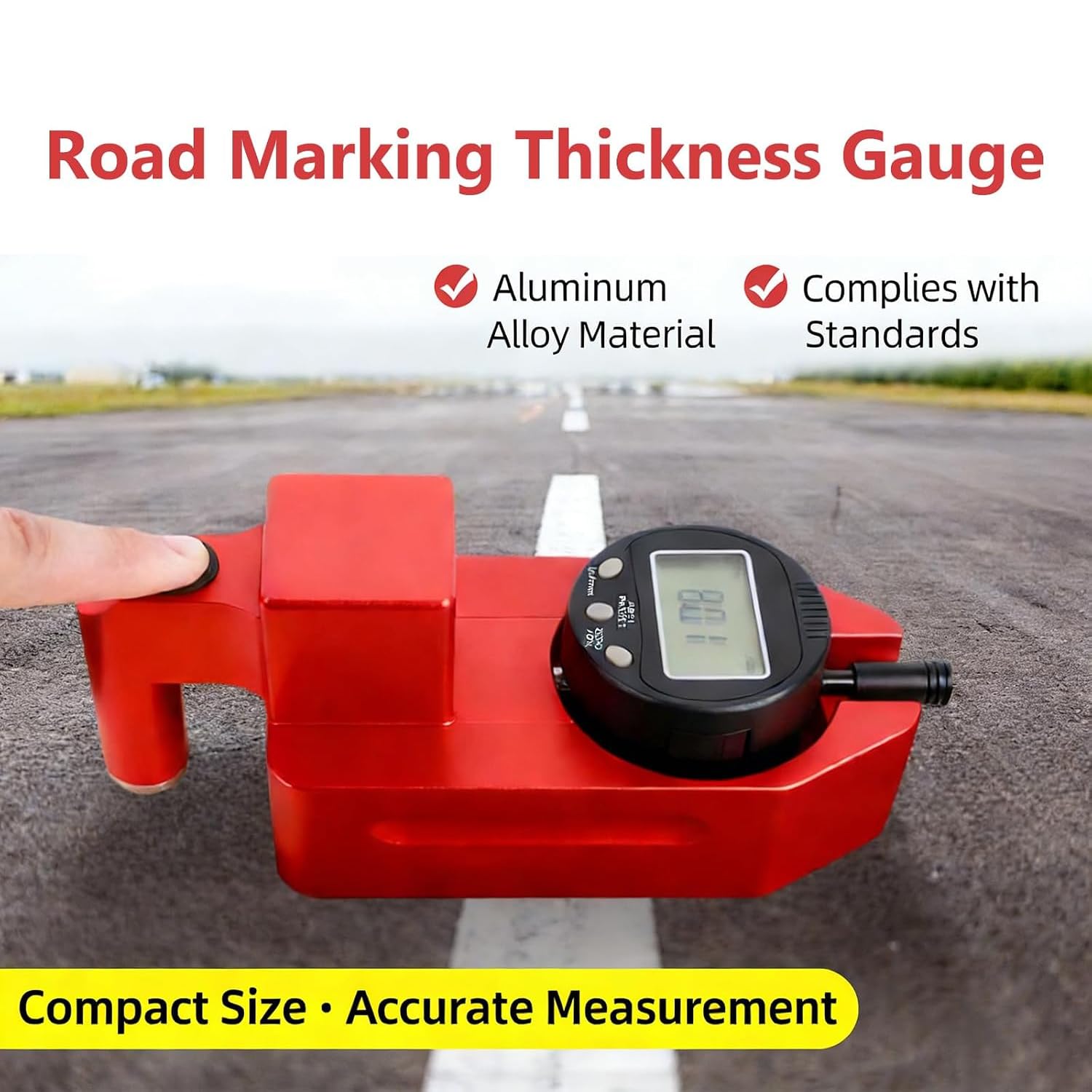Jauge Dépaisseur Pour Marquage Routier, Jauge Numérique Dépaisseur Pour Marquage Routier, Avec Affichage Numérique, Plage De Mesure -12 Mm À +12 Mm, Précision De Mesure De 0,01 Mm, Remise À Zéro