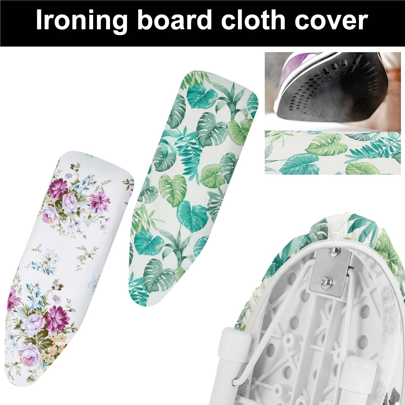 Bügeltischabdeckungen Eay Cover passt auf Bretter, Bügelbrettunterlage mit elastischen Kanten, universal, hitzebeständig, klein, langlebig(Leaf)