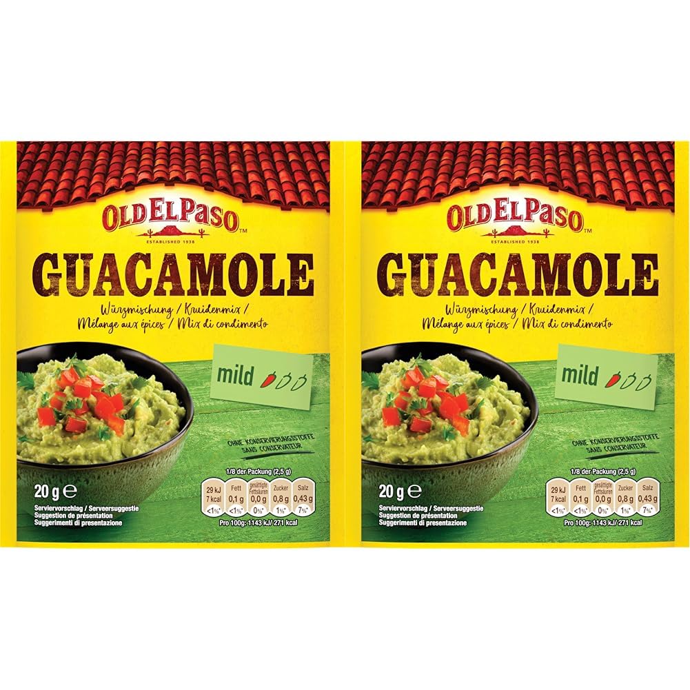 Old El Paso Guacamole Würzmischung – Fertiger Gewürzmix für einen Avocado-Dip – 1 x 20 g (Packung mit 2)