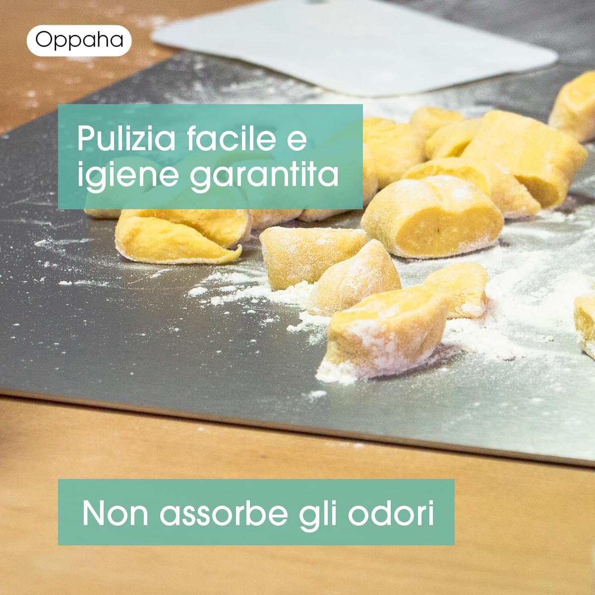 Oppaha - Spianatoia da Cucina in Acciaio Inox - Spianatoia per Impastare e Lavorare la Pasta - Piano da Lavoro Resistente e Igienico - Extraspessore 1,5 mm - 60x50 cm