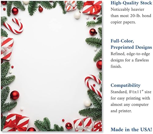 Vista 32 de Papel para cartas con pequeños árboles navideños, juego de 25 papeles de Navidad de 8 1/2 x 11 pulgadas, papel compatible con computadora