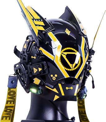 Cyberpunk Gothic Mask Helmet for Adult,Techwear Mask Halloween Cosplay Costume Accessory with LED Futuristic Helmet