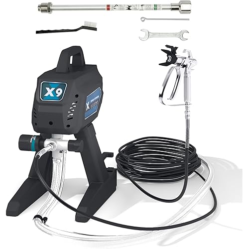 Stand Airless Paint Sprayer, 0.39GPM 700W 2900PSI Highly Efficient DIY Painting Projects, Extension Rod and Cleaning Kits for Interior Exterior Garage House Furniture Fence Home, Black