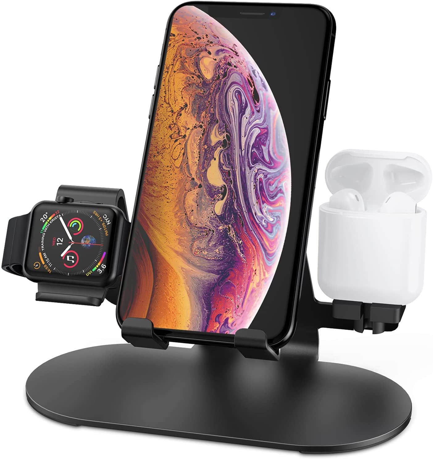 Gabba Goods 3-in-1 Phone Stand Compatible with Apple Watch Charger Stand Dock for iWatch Series 4/3/2/1,iPad,AirPods and iPhone Xs/X Max/XR/X/8/8Plus/7/7 /12/13/14