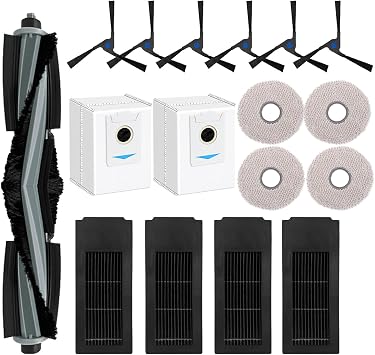 Chuancheng 17 Pcs Accessories Kit Replacement for Ecovacs Deebot X2 / X2 Omni / X2 Pro / DEX86 Robot Vacuum Cleaner 1 Roller Brush 6 Side Brush 4 Filters 4 Dust Bags 2 Mop Pad