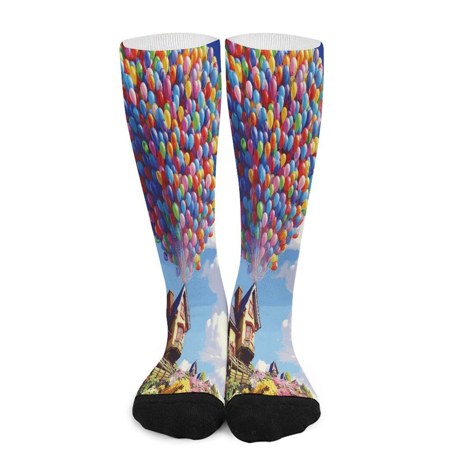 FekiLoot Casual Calf Socks Colorful Balloon And House Crew Socks Soft Above Ankle Sock for Gym Workout Athletic Running