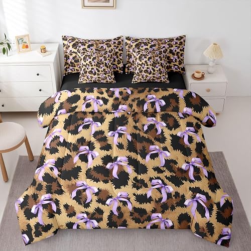 Erosebridal Bowknot Bed in A Bag Queen 7 Piece | Leopard Print Comforter Set Che