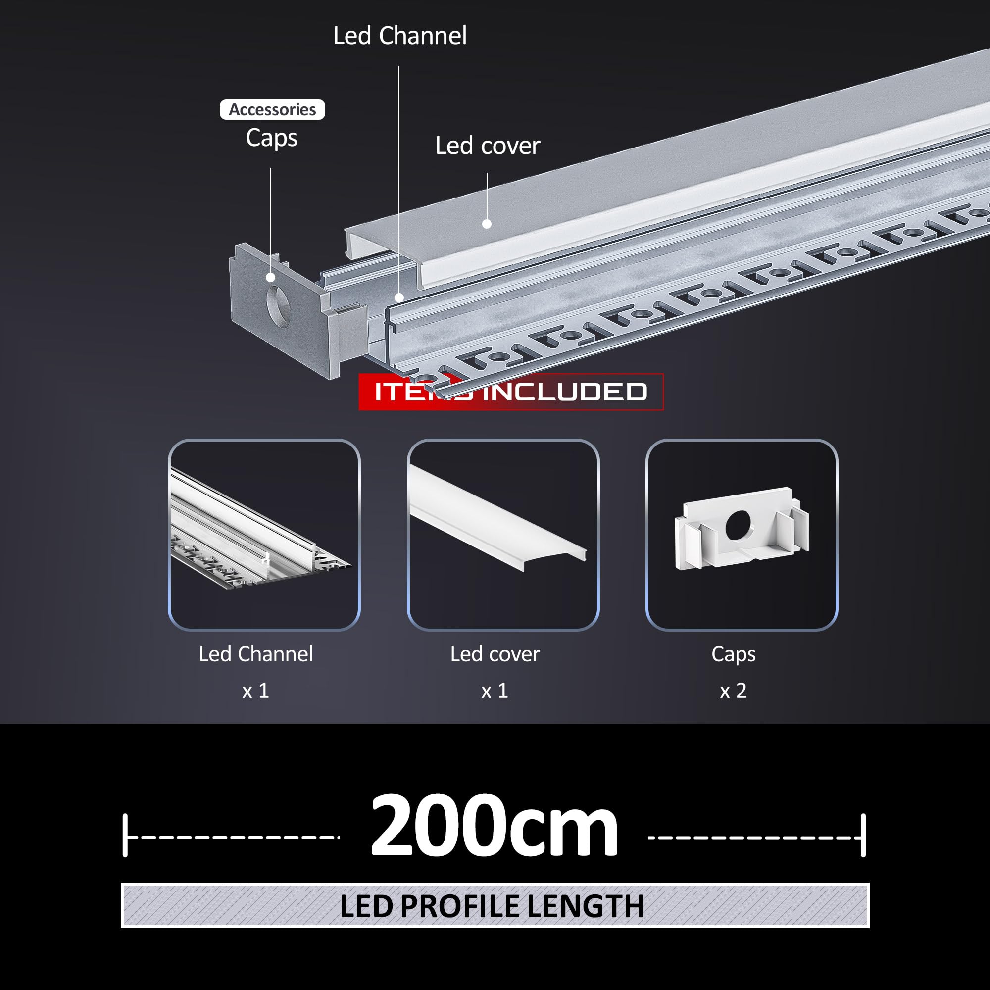 16 perfiles LED para azulejos de 2 m, perfil LED para paneles de yeso, 2 m, perfil de aluminio, empotrable, canal y difusor para iluminación indirecta de techo