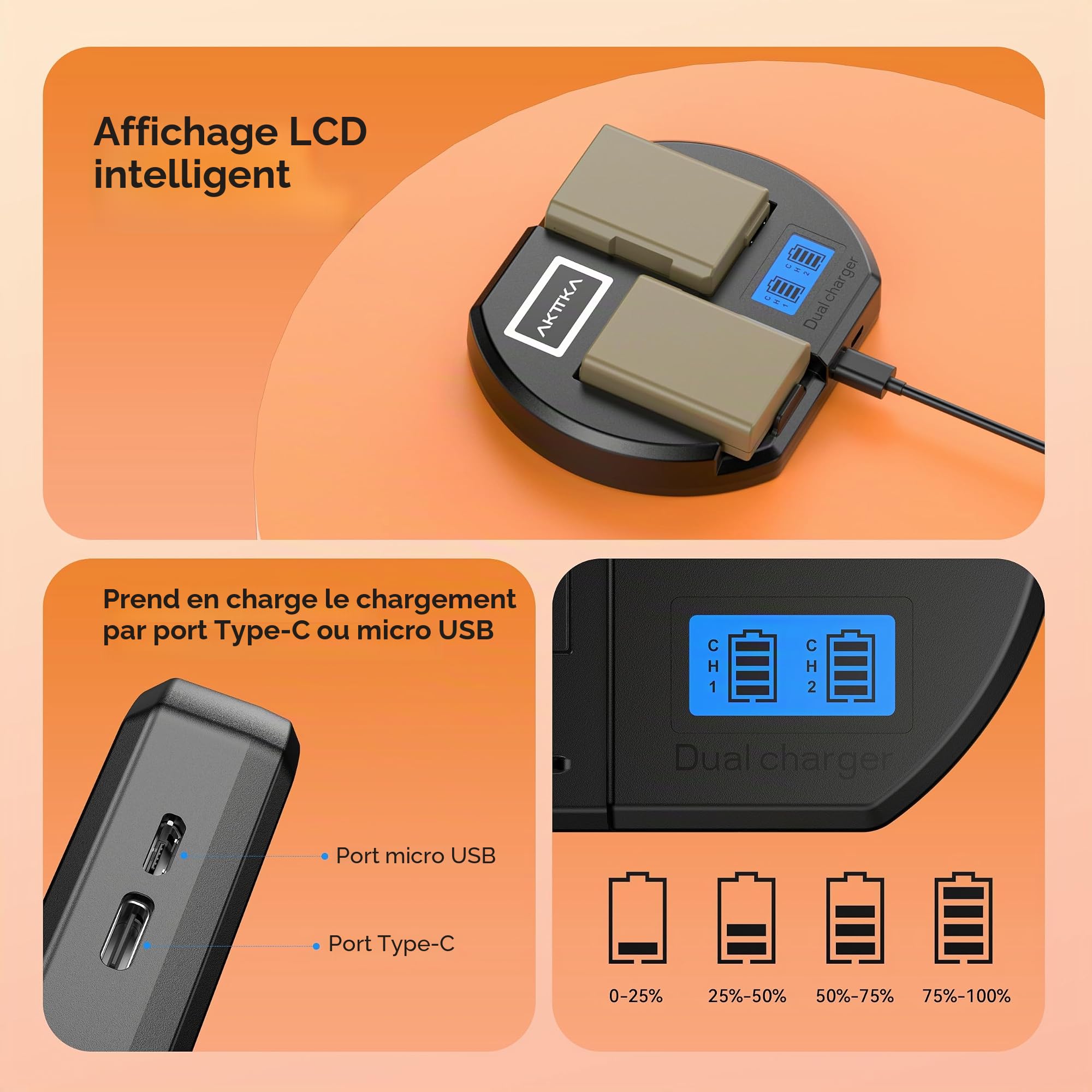 Batterie EN-EL14/EL14a (Lot de 2) & Chargeur Double USB – 1680mAh Haute Capacité pour Nikon D3100/D3200/D3300/D3400/D3500, Coolpix P7000/P7100/P7700/P7800 et Plus