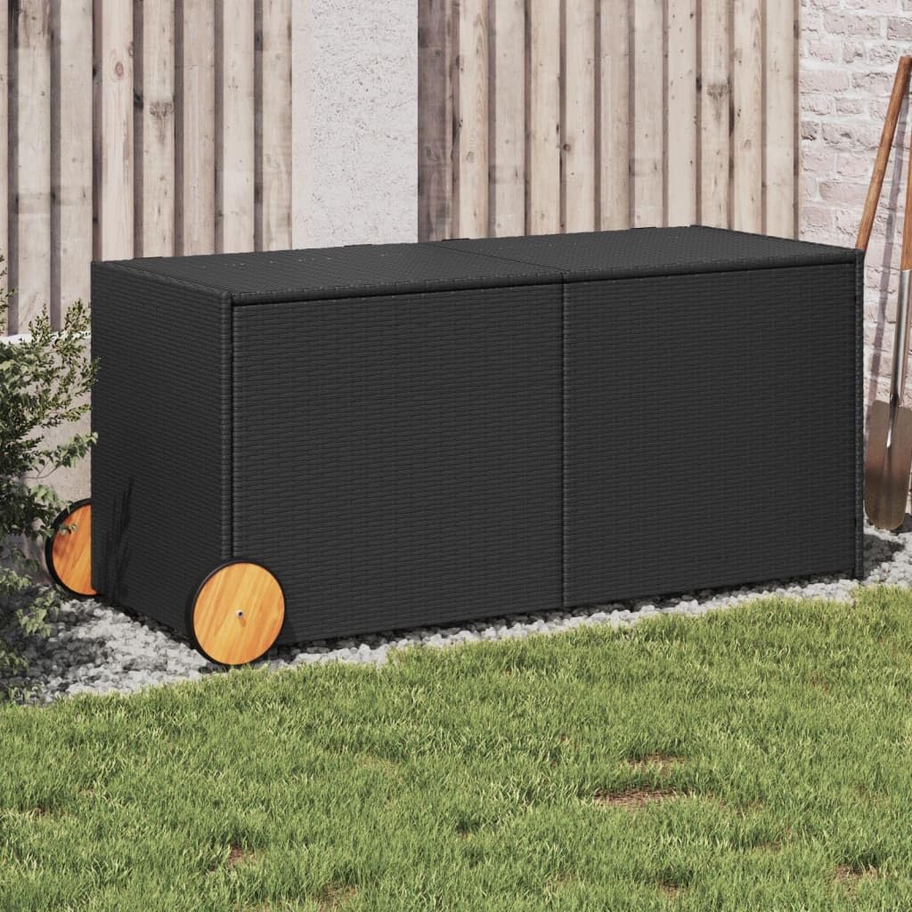 Homgoday Schowek ogrodowy z kółkami czarny 283 l Poly Rattan, odporna na warunki atmosferyczne, skrzynia do przechowywania narzędzi ogrodowych, do domu, na taras, meble ogrodowe, meble ogrodowe