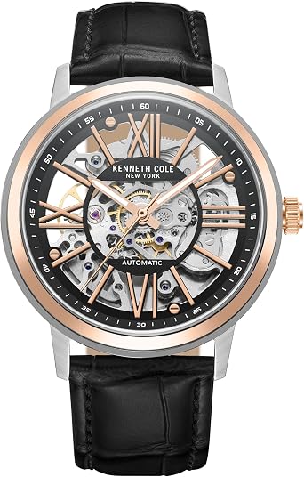 Kenneth Cole Mens Watches - Luxury Watches for Men, Stainless Steel Watch, Automatic Water Resistant, Roman Numerals, Skeleton Dial, Analog Wrist Watches for Men, black, Modern