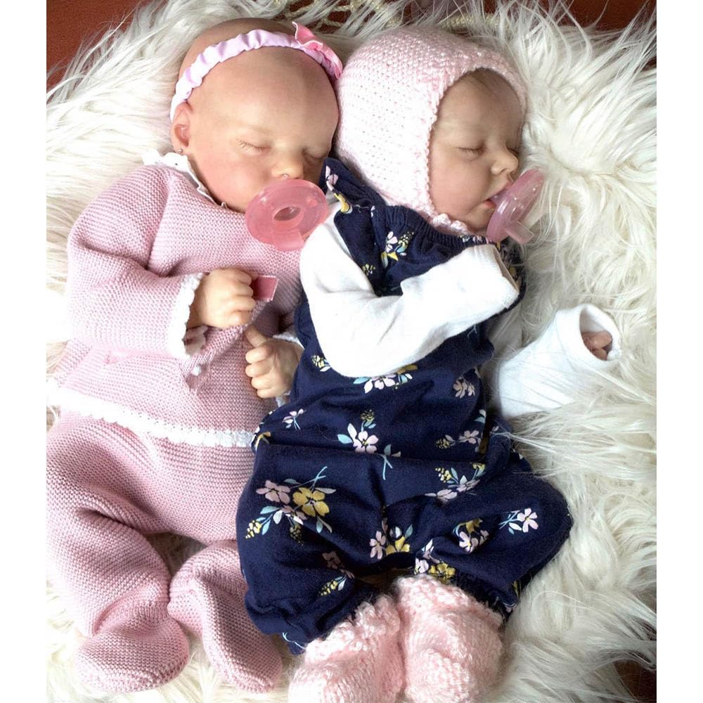 RXDOLL Reborn Baby Dolls silikonowe winylowe bliźniaczki dla dziewczynki, 45 cm, w pełni silikonowe, realistyczne, śpiące niemowlęta, realistyczne noworodki, bliźniaki, lalki, zabawka dla dzieci