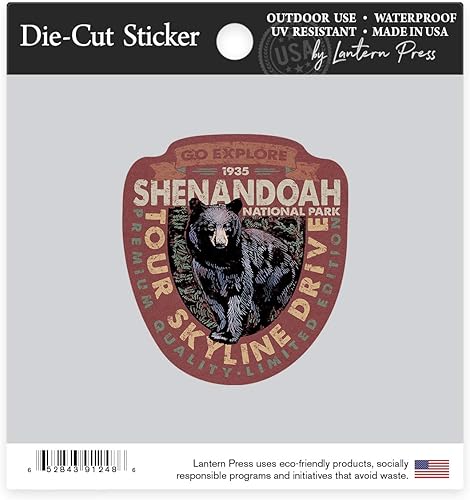 Miniatura 2 de Adhesivo troquelado Parque Nacional Shenandoah, Virginia, Go Explore, Bear, Adhesivo de vinilo de contorno de 1 a 3 pulgadas (calcomanía impermeable