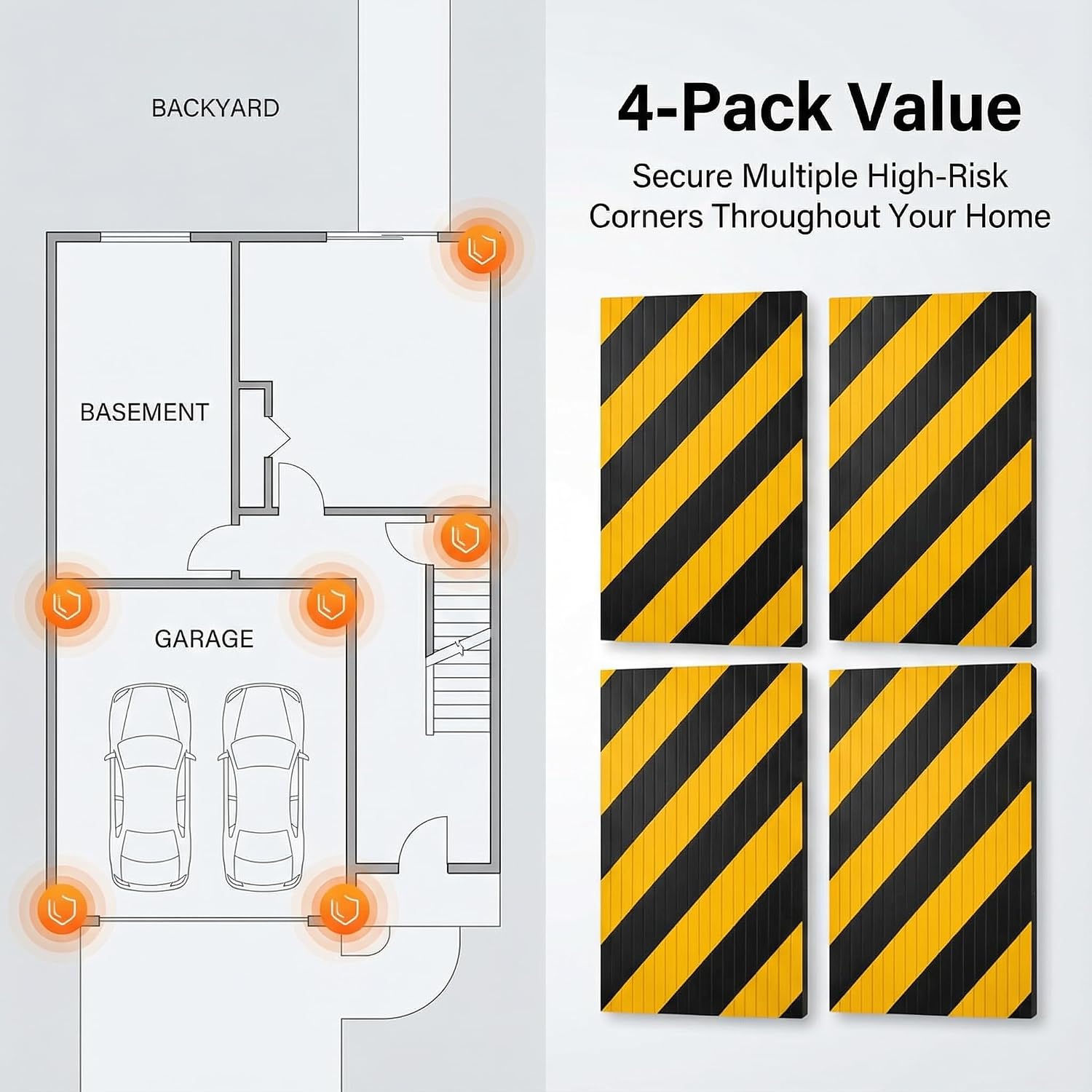 Elsjoy 4 Pack Garage Wall Protector, Foam Wall Column Corner Guard Garage Bumper for Parking Car, Reflective Wall Edge Protector Garage Pole Protector Padding for Parking Lot