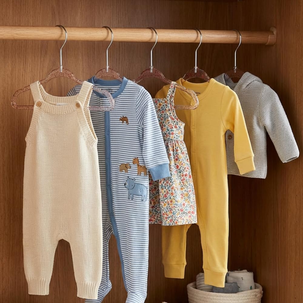 CONCEPTS 20 Pack Baby Hangers Kids Acrylic Non Slip Glitter Clothes Hangers for Toddler Infant Newborn Closet Organizer Small Hangers for Baby Clothes Pants Shirts Space Saving Nursery - Image 5