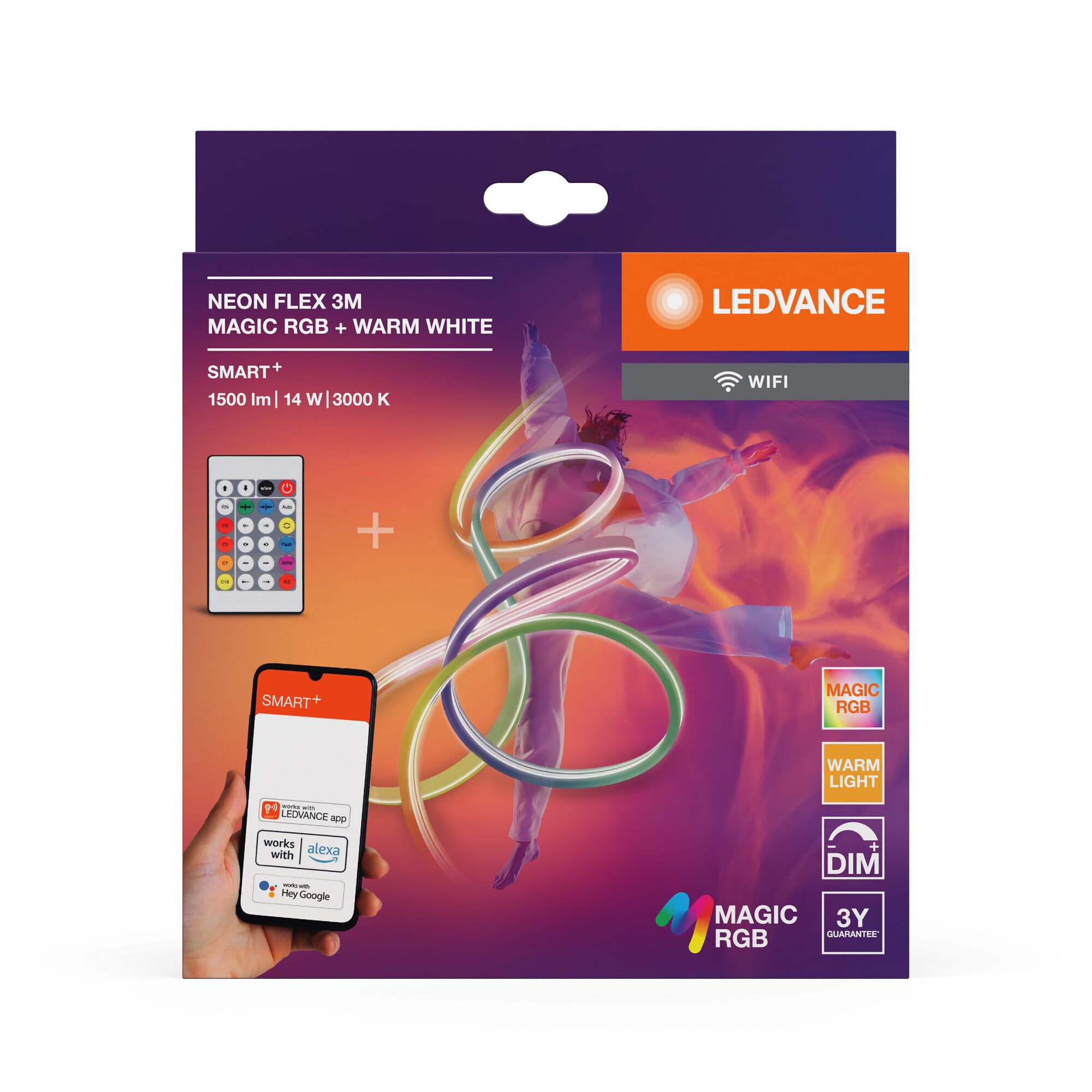 LEDVANCE SMART WIFI NEON FLEX MGC RGB TW RC tira de LED de colores y blanca para uso exterior WiFi y distribución homogénea de la luz;regulable;blanca;silicona;3 m