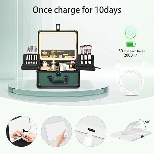 Miniatura 6 de Estuche de maquillaje con espejo iluminado, organizador de caja de maquillaje con espejo LED desmontable, estuche de tren de maquillaje de viaje,