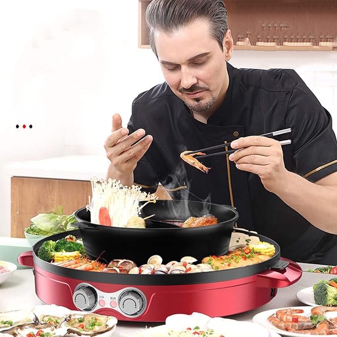 Olla Eléctrica Multifuncional con Parrilla y Divisor, Antiadherente miniatura 6
