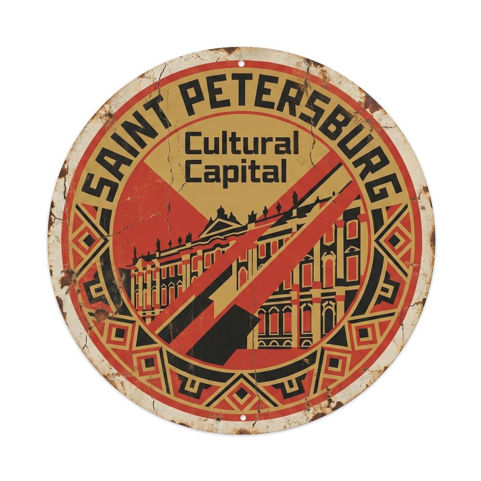 Yrnq Vintage Style Vintage Travel Petersburg Palace Russia Vintage Metal Tin Sign Plaque Wall Decor For Cafe, Club, Garden Round Metal Poster 8X8inch