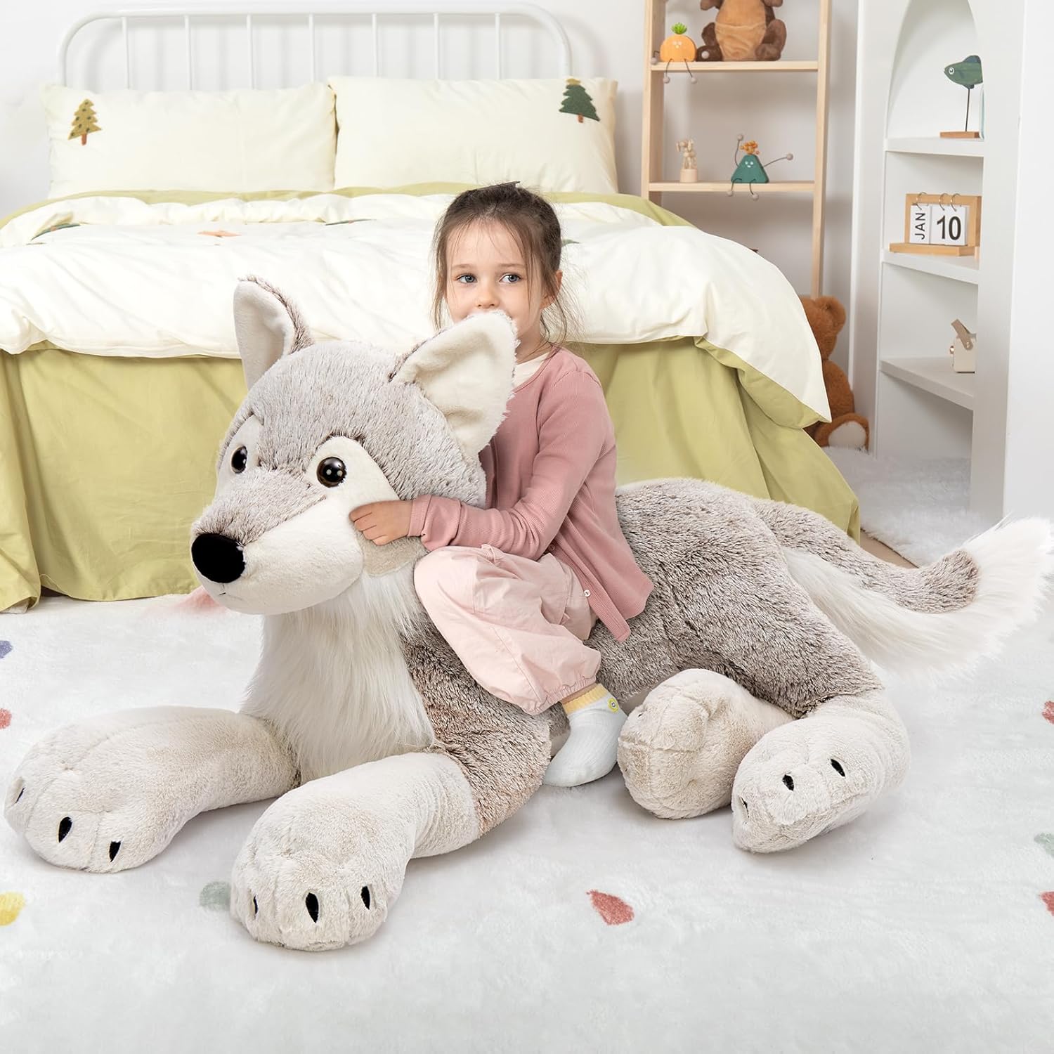 MaoGoLan Large Wolf Stuffed Animal for Boy, Giant Wolf Plush Toy for Girl, Stuffy Coyote for Kid, Realistic Stuffed Coyote Plush Pillow for Birthday Easter Gifts Baby Shower Party Decor, 47 inches
