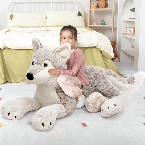 Miniatura 7 de MaoGoLan Animal de peluche grande de lobo para niño, peluche de lobo gigante para niña, coyote de peluche para niño, peluche de coyote realista para