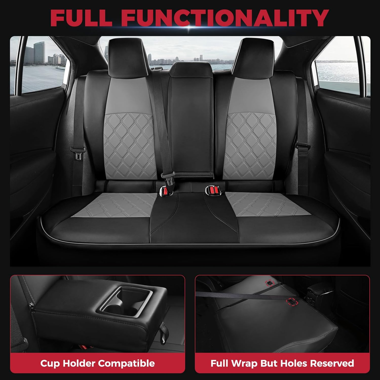 FREESOO for Toyota Corolla Seat Covers L LE 2020 2021 2022, Luxury Leather Seat Covers for Cars, Custom Fit Car Seat Covers, Waterproof Car Seat Cover Cushions Protector, Black Gray Full Set