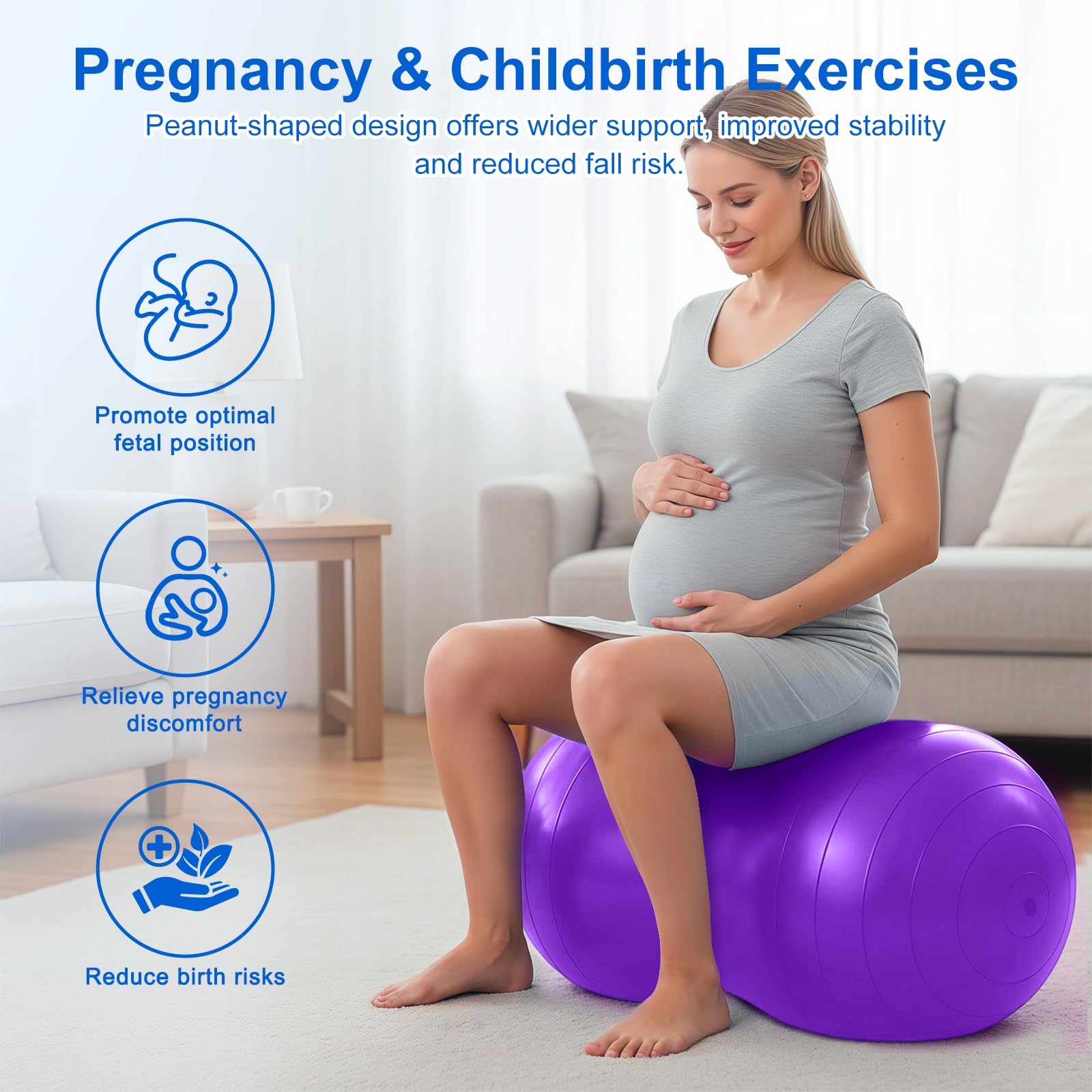 flintronic Bola de Yoga, Peanut Ball, Exercise Ball with Pump, 90 x 45cm Pelota de Ejercicio de Cacahuete Antiexplosión para Terapia de Niños, Embarazo, Yoga, Pilates