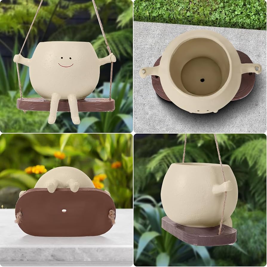 Sertay Pot De Fleurs Suspendu Visage Souriant Mignon – Cache-Pot Balançoire Rigolo Pour Plantes, Intérieur & Extérieur, Balcon & Jardin